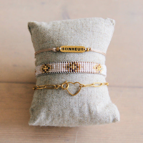 Bracciale in tessuto | nude/cognac/dorato