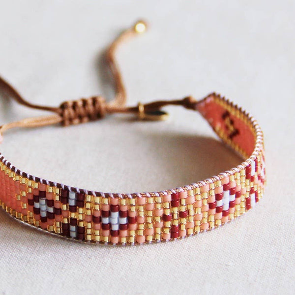 Bracciale da tessitura salmone/bordeaux/oro