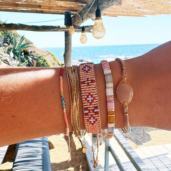 Bracciale da tessitura salmone/bordeaux/oro