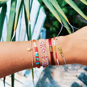 Bracciale da tessitura salmone/bordeaux/oro