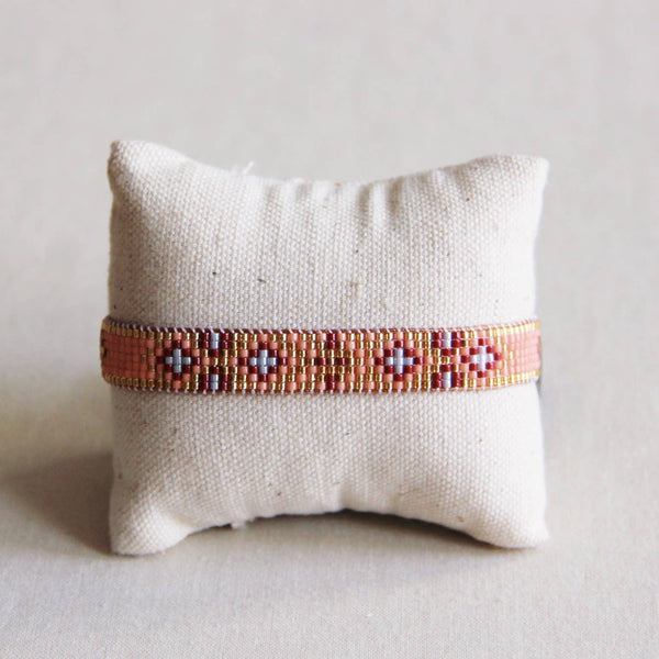 Bracciale da tessitura salmone/bordeaux/oro