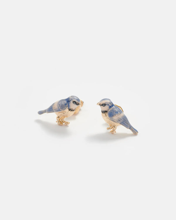 Enamel Blue Tit Stud Earrings | Orecchini