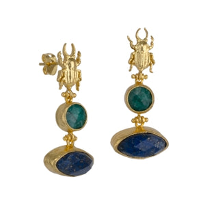 Orecchini Pendenti con Lapislazuli e Smeraldo e scarabeo