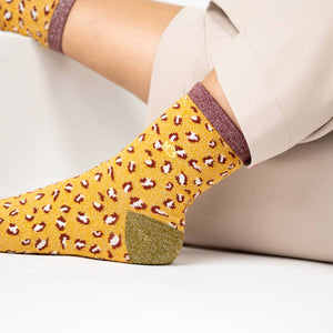 Calzini leopardati con paillettes | Giallo
