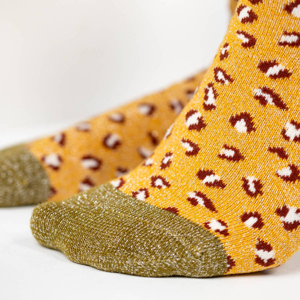 Calzini leopardati con paillettes | Giallo