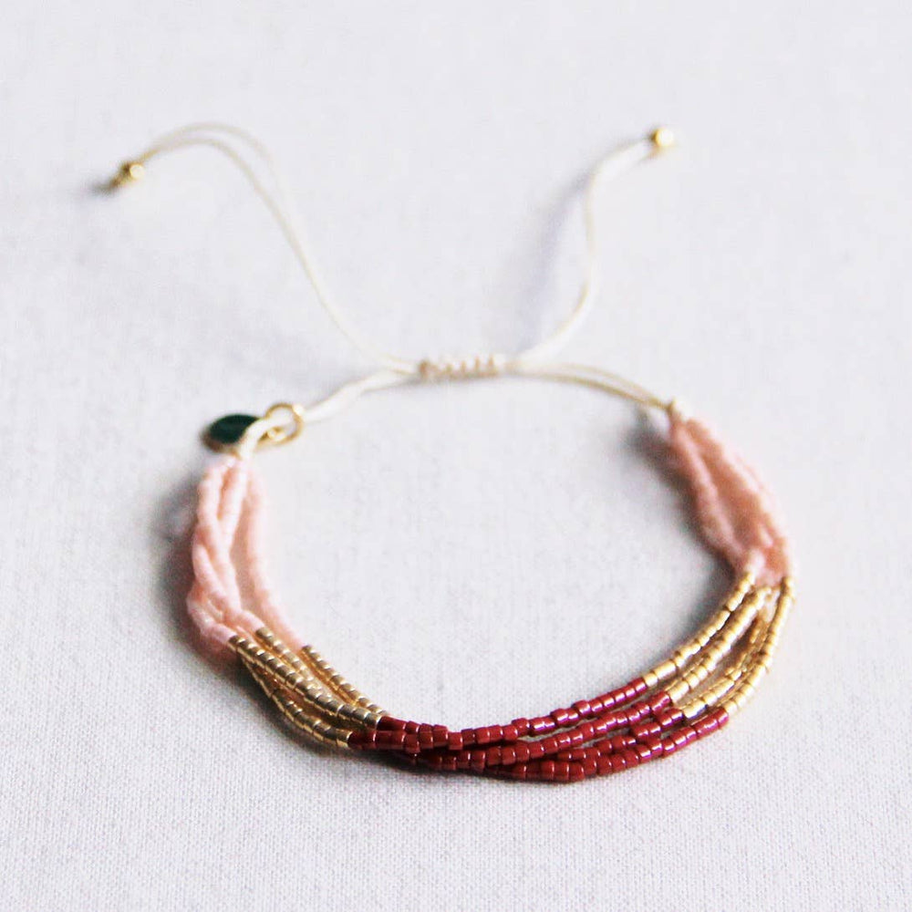 Bracciale quadruplo miyuki | Bordeaux Nudo chiaro | Placcato oro