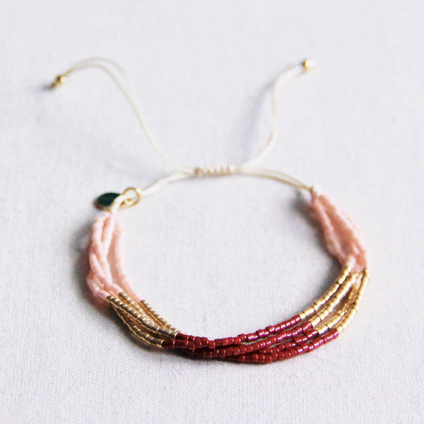 Bracciale quadruplo miyuki | Bordeaux Nudo chiaro | Placcato oro