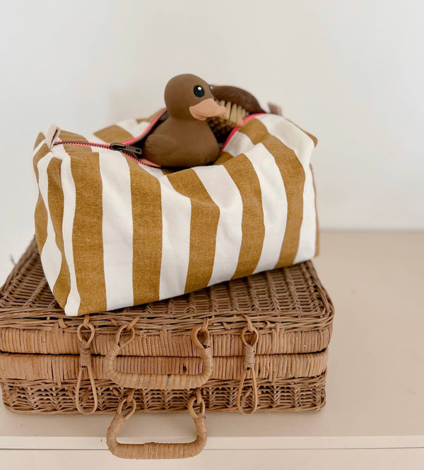 Beauty Case | Righe Caramello Ecru