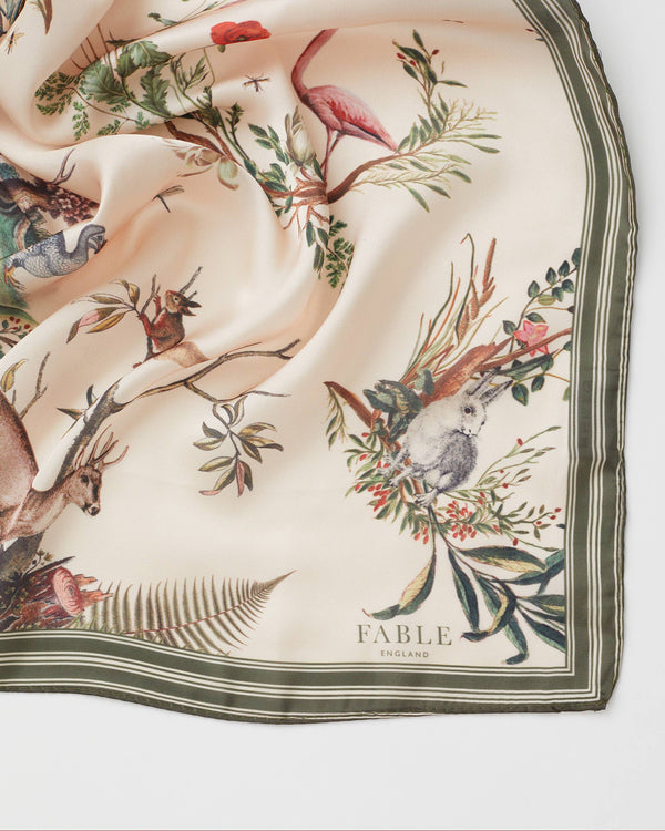 Foulard Toile de Jouy verde oliva