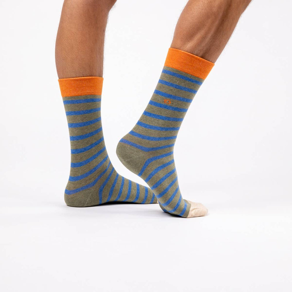 Calzini a righe larghe | Kaki, a righe blu
