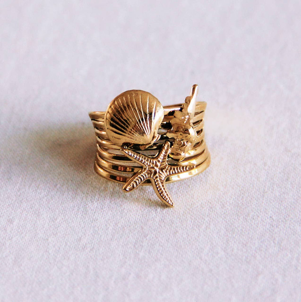 Anello | Strati con stelle marine e conchiglie.
