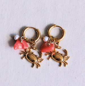 Orecchini | Granchio e Perla | Corallo e Oro