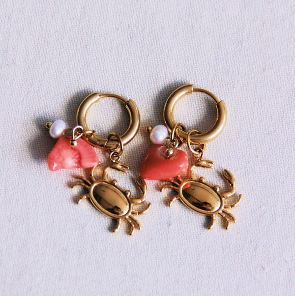 Orecchini | Granchio e Perla | Corallo e Oro