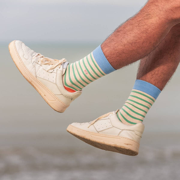 Calzini a righe larghe | Beige a righe verdi