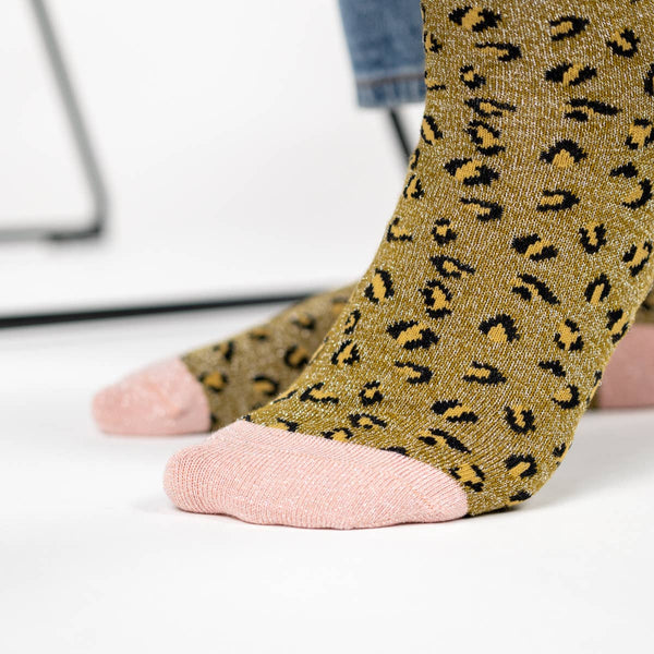 Calzini leopardati con paillettes | Verde oliva