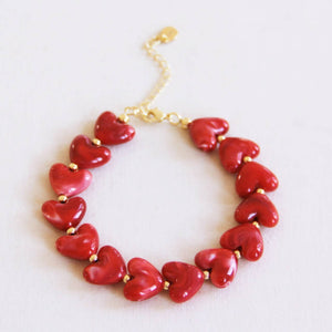 Bracciale | Cuori in resina | Rosso