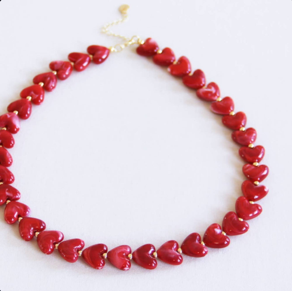 Collana | Cuori in resina | Rosso