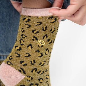 Calzini leopardati con paillettes | Verde oliva