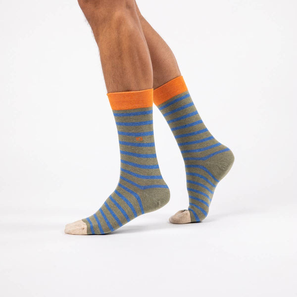 Calzini a righe larghe | Kaki, a righe blu
