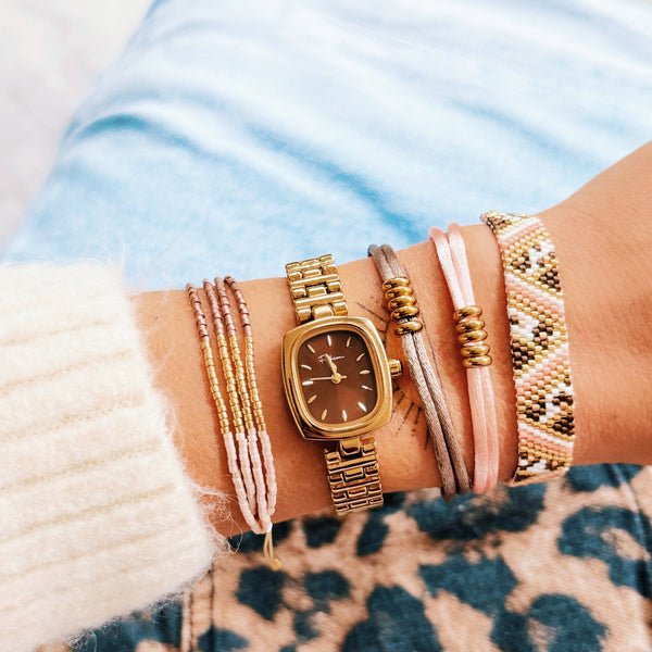 Bracciale intrecciato a righe | salmone/talpa