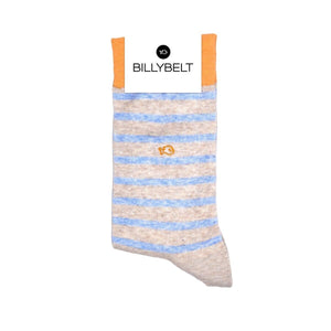 Calze in cotone righe larghe azzurro banda arancio - Heather beige