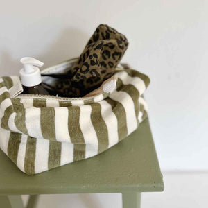 Beauty Case | Righe Khaki Bianco