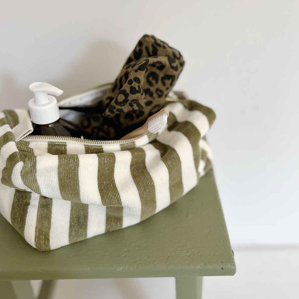 Beauty Case | Righe Khaki Bianco