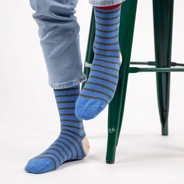 Calzini a righe larghe | Blu, rigato kaki