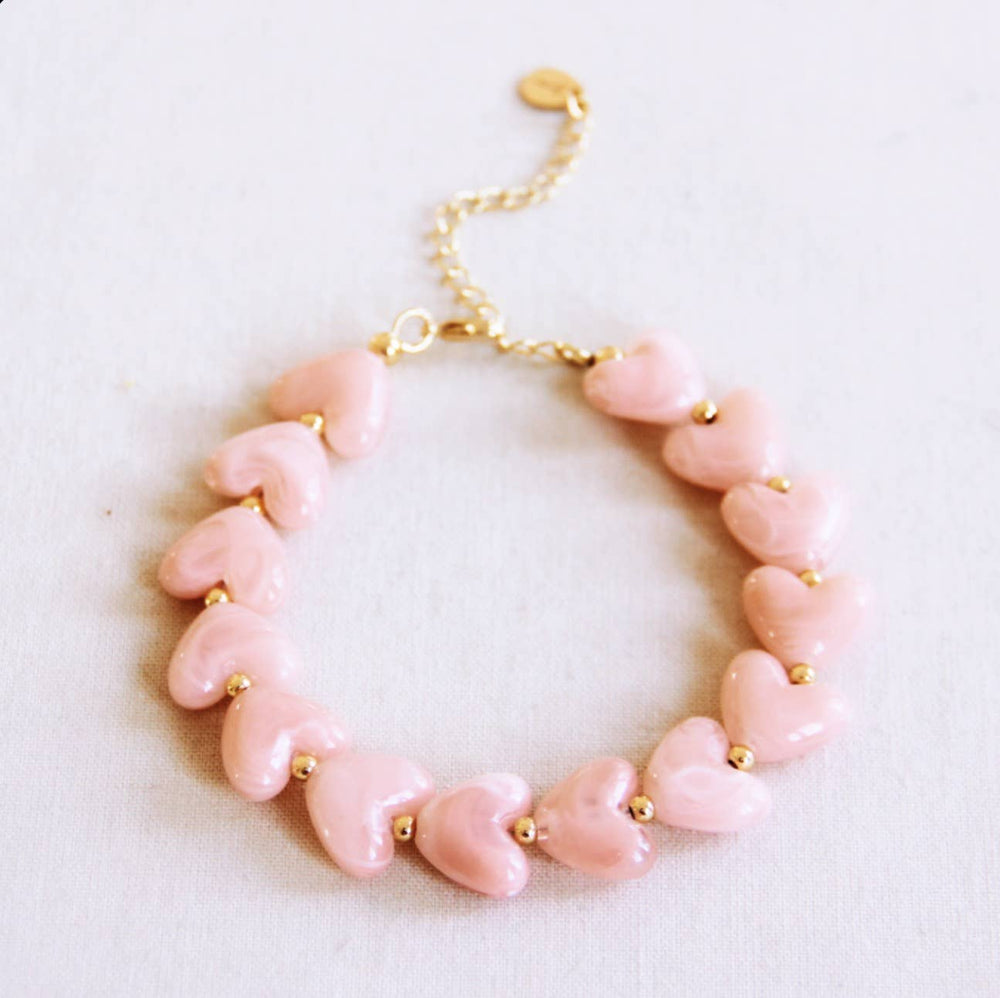 Bracciale | Cuori in resina | Rosa