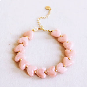Bracciale | Cuori in resina | Rosa
