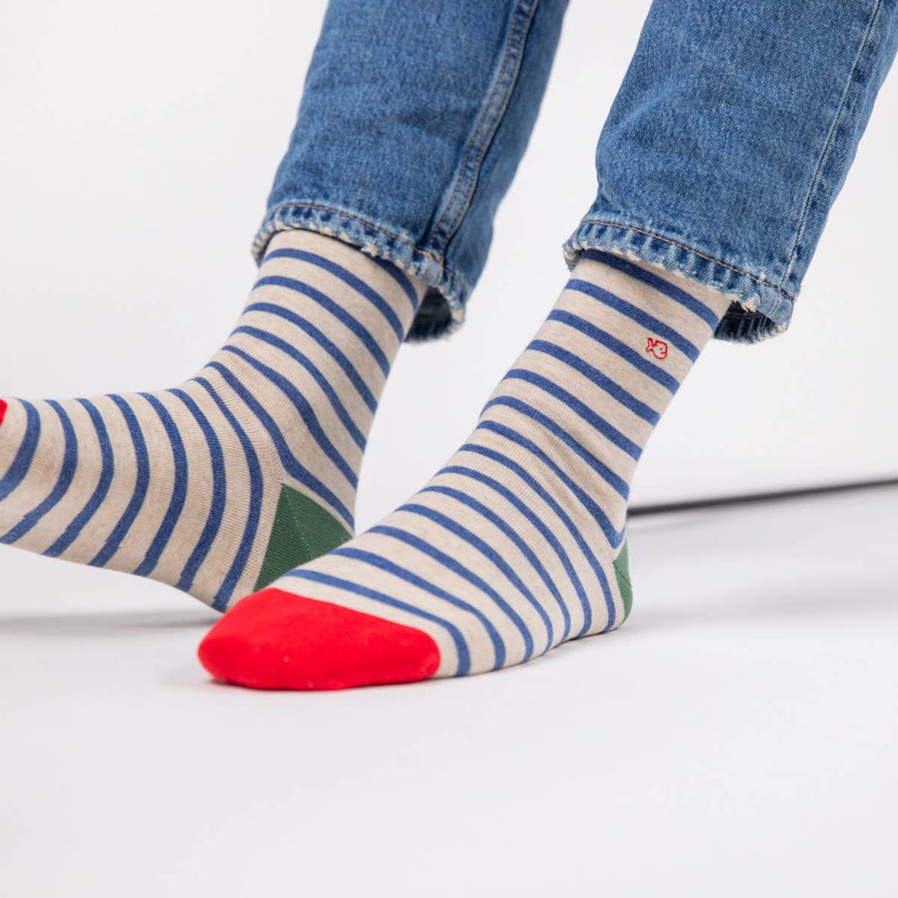 Calzini a righe larghe | Beige a righe blu