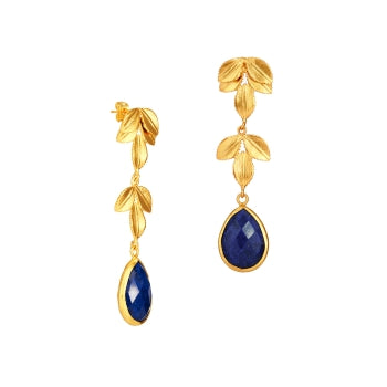 Orecchini Pendenti con Lapislazuli - 2 foglie pietra blu