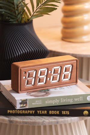 Alarm Clock Solid Wood Engraved | Dark Wood