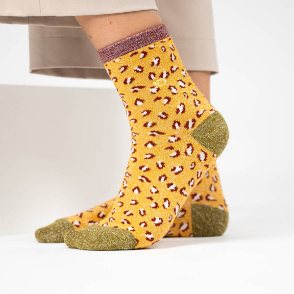 Calzini leopardati con paillettes | Giallo