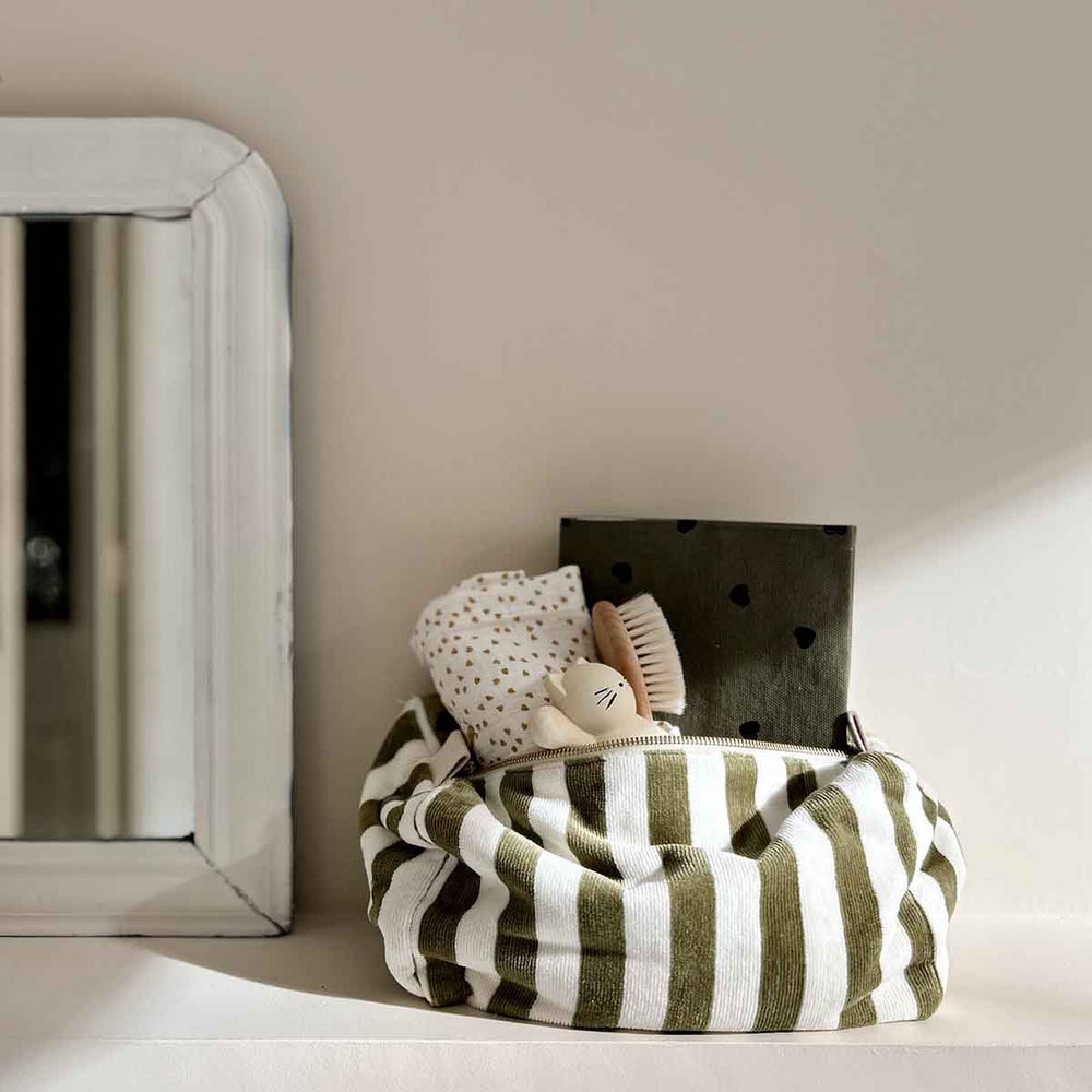 Beauty Case | Righe Khaki Bianco