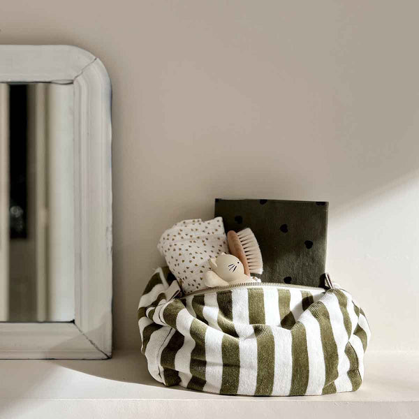 Beauty Case | Righe Khaki Bianco