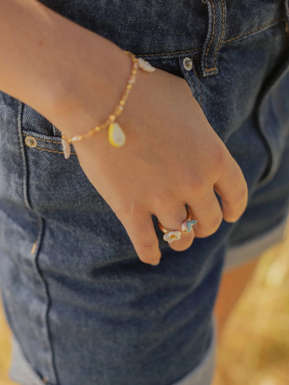 Anello  face to face | Uccellino e fiore