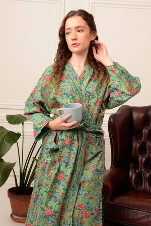 Kimono Floreale | Verde menta e Rosa
