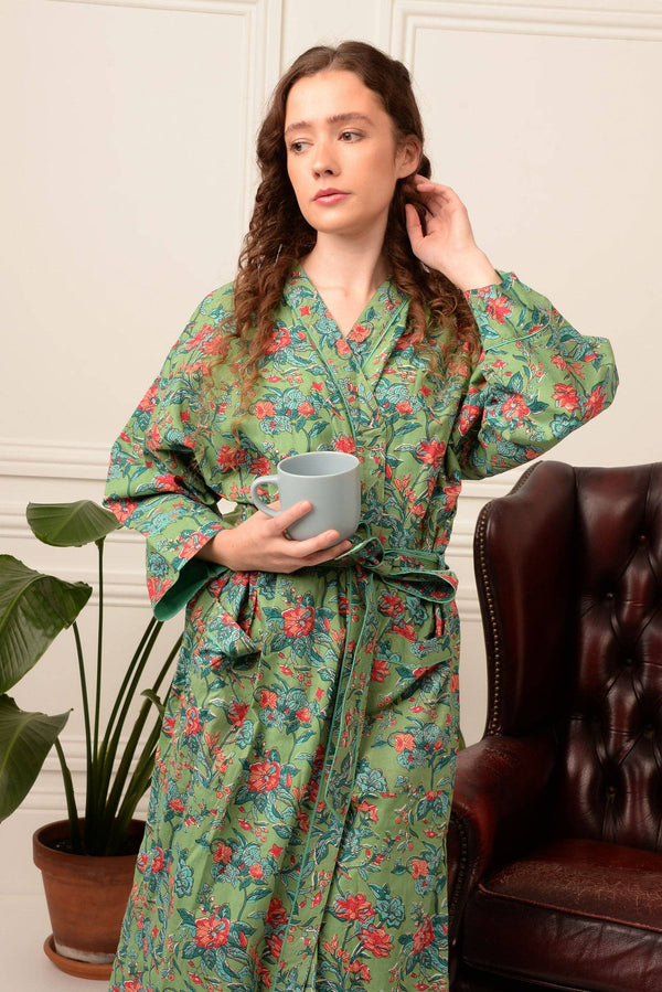 Kimono Floreale | Verde menta e Rosa