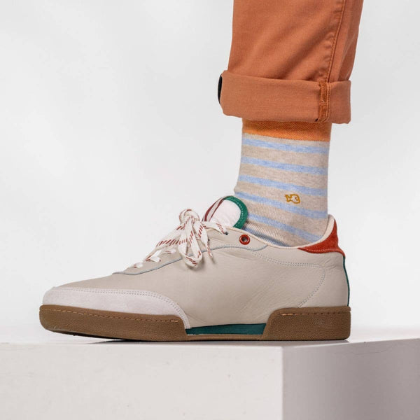 Calze in cotone righe larghe azzurro banda arancio - Heather beige