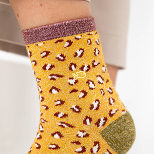 Calzini leopardati con paillettes | Giallo