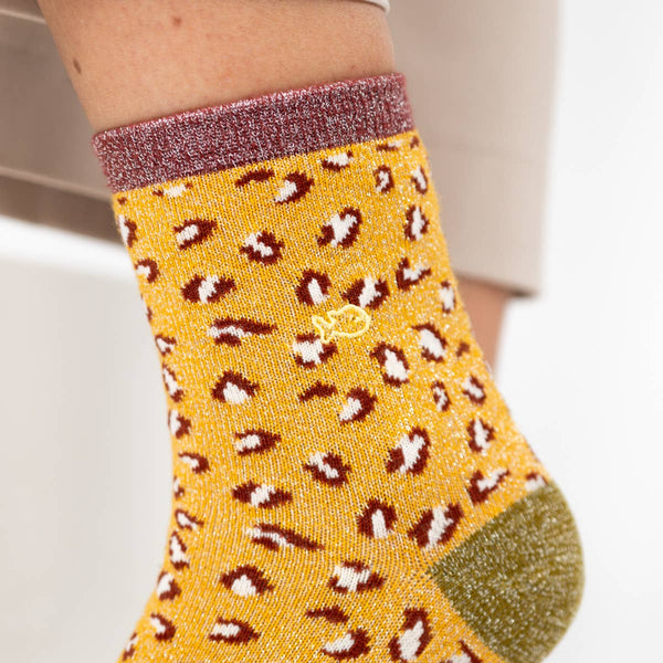 Calzini leopardati con paillettes | Giallo