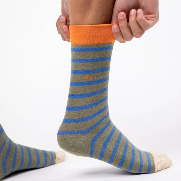 Calzini a righe larghe | Kaki, a righe blu