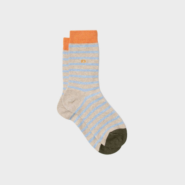 Calze in cotone righe larghe azzurro banda arancio - Heather beige