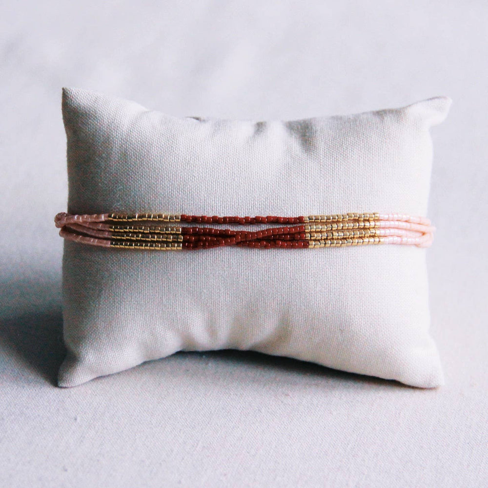 Bracciale quadruplo miyuki | Bordeaux Nudo chiaro | Placcato oro