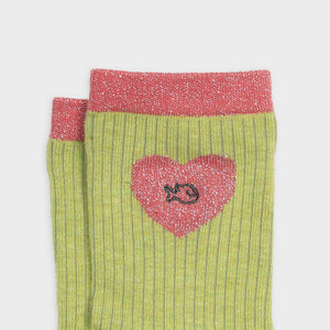 Calzini cuore | Verde oliva e rosa