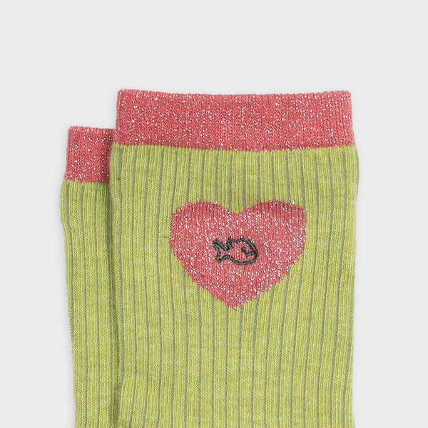 Calzini cuore | Verde oliva e rosa
