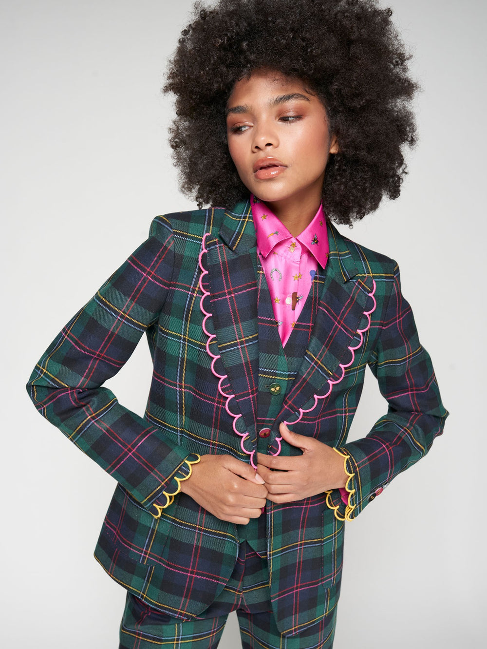 Blazer Scozzese con profili Rosa