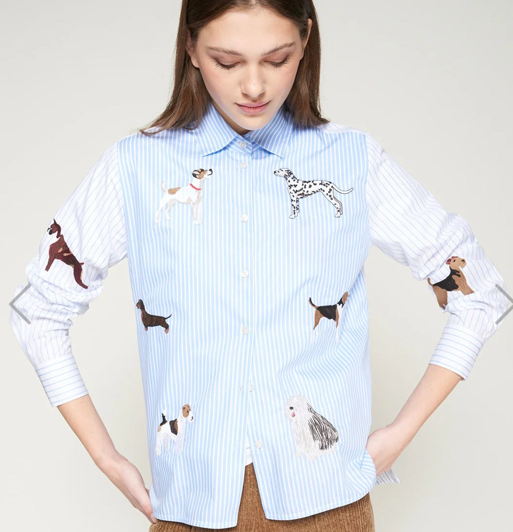 Camicia in Cotone a Righe con Cani