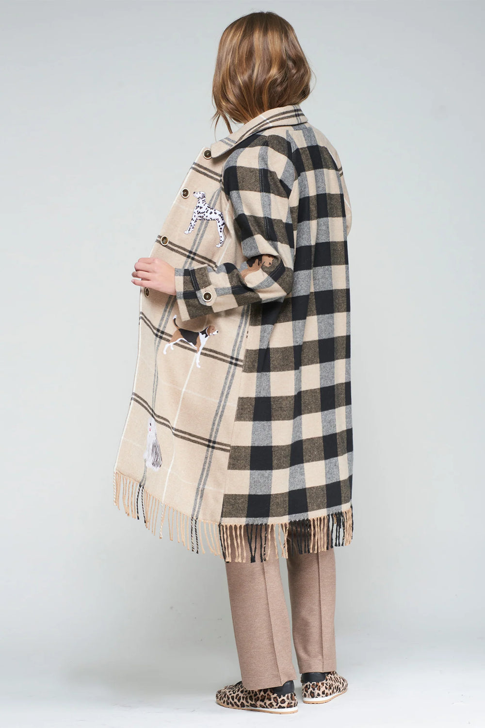 Cappotto a Quadri con Frange
